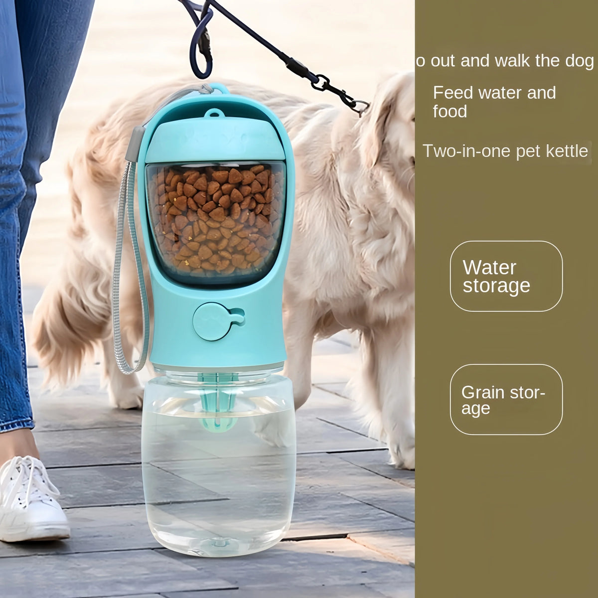 2-in-1 Portable Pet Water Bottle with Food Storage Container, Travel Water & Feeder Bowl for Dogs Cats Puppy Outdoor Walking