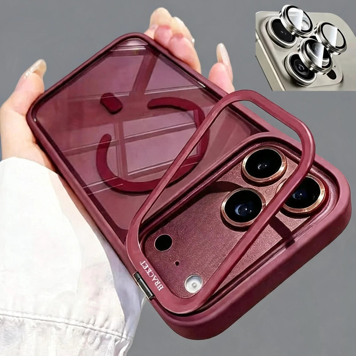 Luxury Bracket Stand Magnetic Case for iPhone 18Pro 17 16 15 14 Plus 13 12 18 Pro Max Air for Magsafe Glass Lens Protector Cover