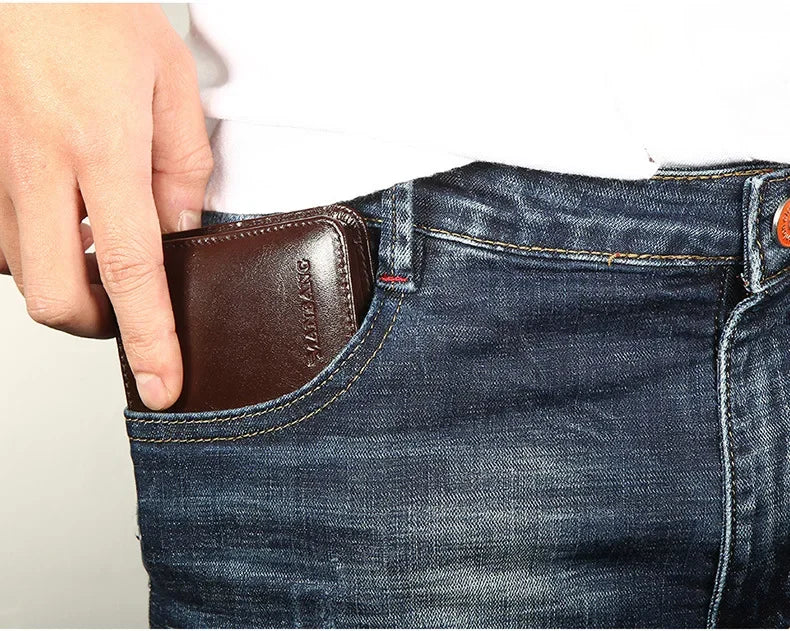 New Fashion Business Men's Wallets Cow Genuine Leather Short Wallet Real Leather Male Cash Purses Clutch Boy Casual Wallets
