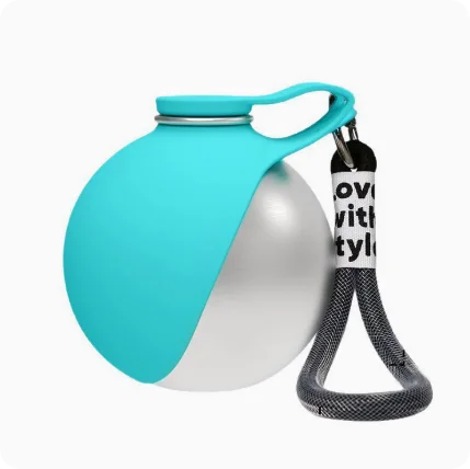 Portable Stainless Steel Pet Water Bottle with Foldable Silicone Bowl for Dogs and Cats Outdoor Walking Hiking Travel Use