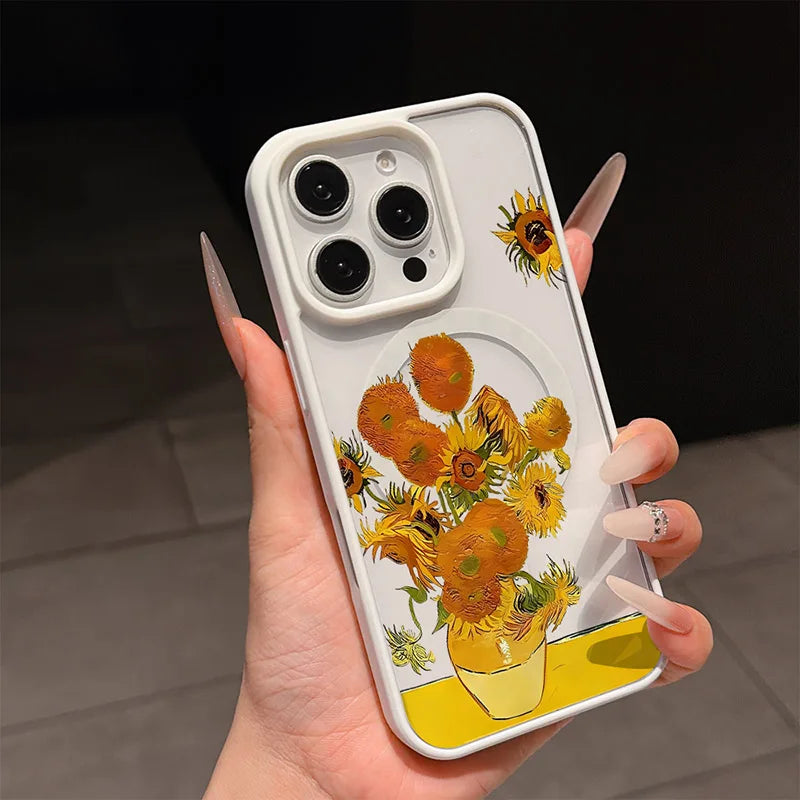 Van Gogh Sunflower for MagSafe Phone Case for iPhone 16 18 Pro Max 17 Air 15 ProMax 14 Plus 13 Mini 12 11 16E 17E Magnetic Case