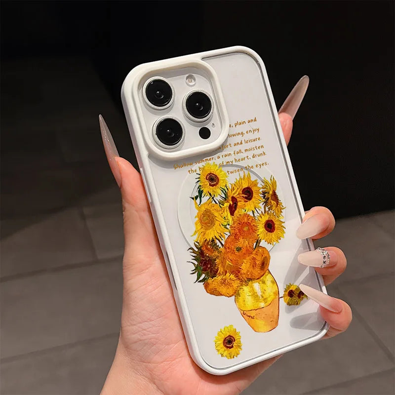 Van Gogh Sunflower for MagSafe Phone Case for iPhone 16 18 Pro Max 17 Air 15 ProMax 14 Plus 13 Mini 12 11 16E 17E Magnetic Case
