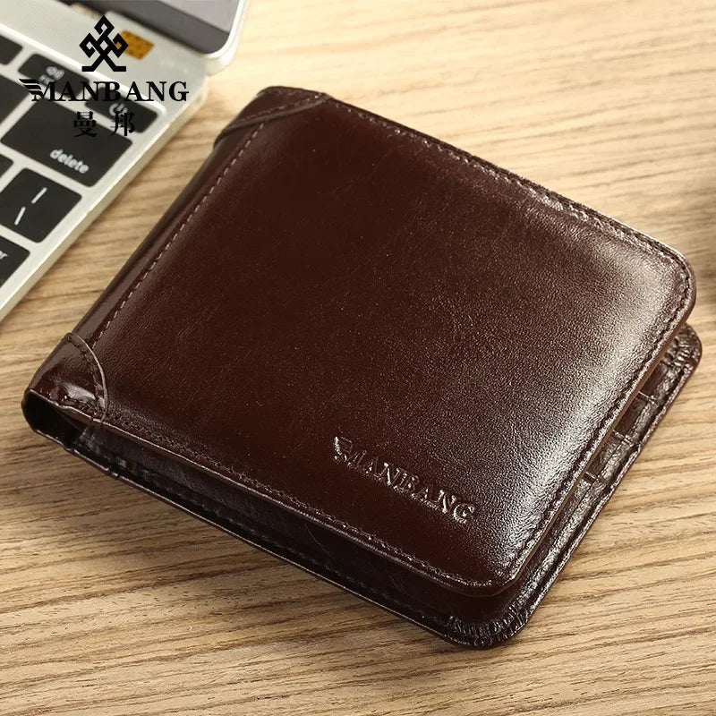 New Fashion Business Men's Wallets Cow Genuine Leather Short Wallet Real Leather Male Cash Purses Clutch Boy Casual Wallets