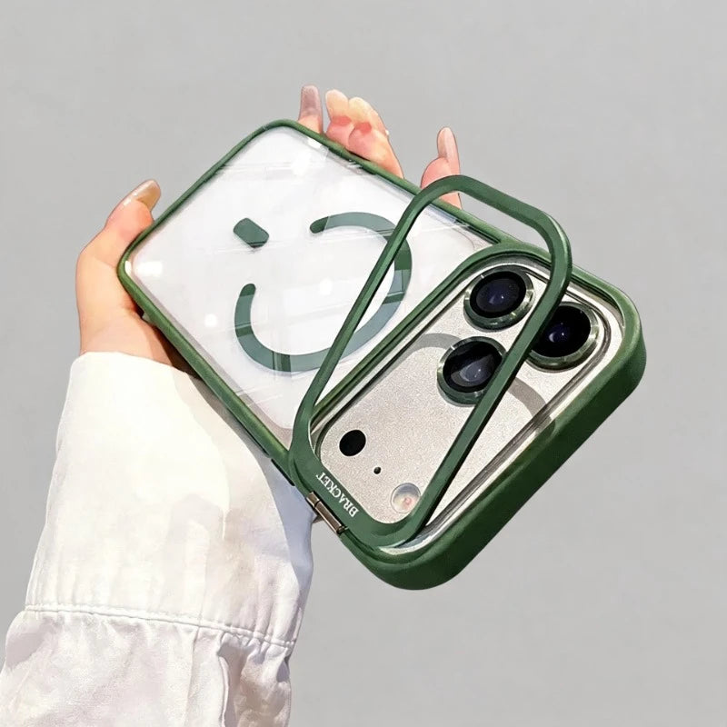 Luxury Bracket Stand Magnetic Case for iPhone 18Pro 17 16 15 14 Plus 13 12 18 Pro Max Air for Magsafe Glass Lens Protector Cover