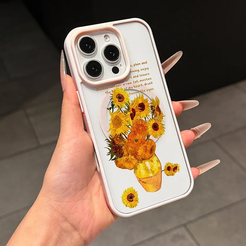 Van Gogh Sunflower for MagSafe Phone Case for iPhone 16 18 Pro Max 17 Air 15 ProMax 14 Plus 13 Mini 12 11 16E 17E Magnetic Case