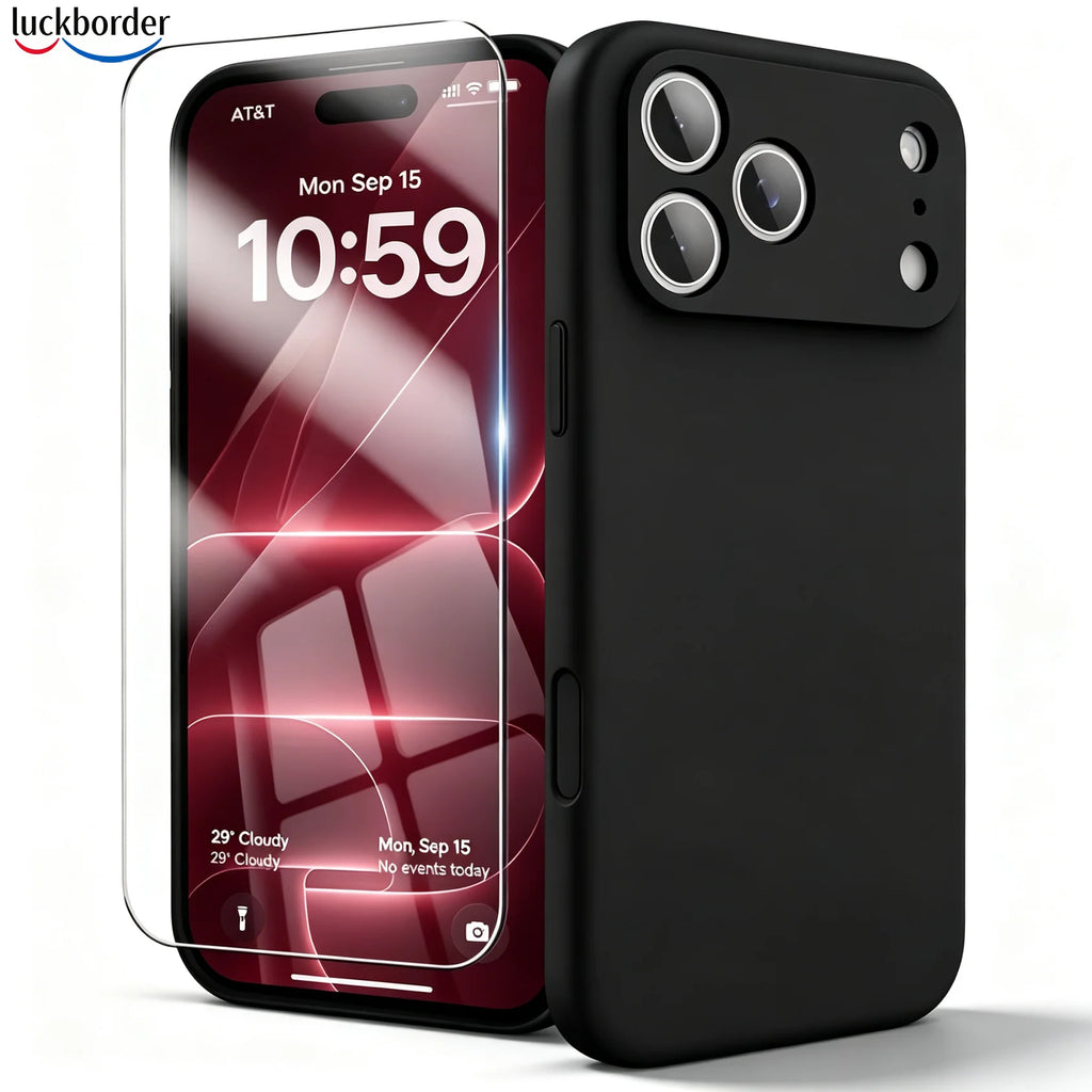 With Screen Protector Noble Fashion Solid Colour Shockproof Protective Liquid Silicone Phone Case For iPhone 18 Pro Max