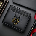 1PC Cool Blue Eye Wolf Head Print Men's Zipper Wallet Diamond Pattern Splicing PU Leather Multi-Card Large Capacity Coin Case