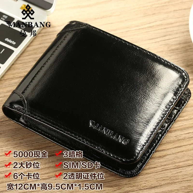 New Fashion Business Men's Wallets Cow Genuine Leather Short Wallet Real Leather Male Cash Purses Clutch Boy Casual Wallets