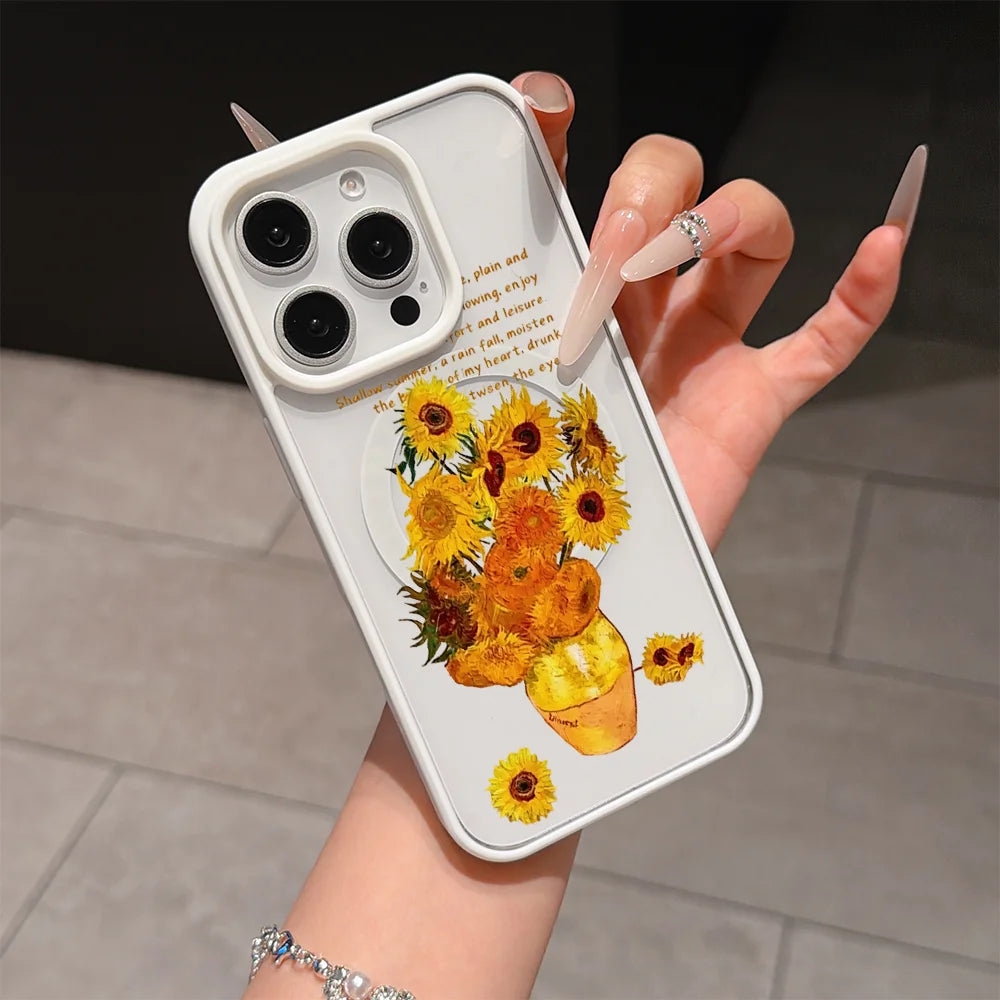 Van Gogh Sunflower for MagSafe Phone Case for iPhone 16 18 Pro Max 17 Air 15 ProMax 14 Plus 13 Mini 12 11 16E 17E Magnetic Case