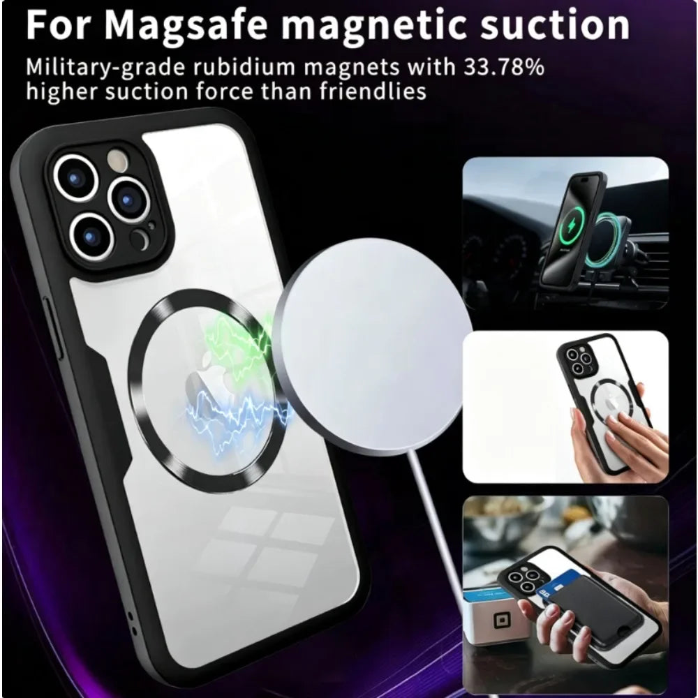 Transparent Case For iPhone 18 17 16 15 14 Pro Max Plus For MagSafe Magnetic 360° Full Body Protect With Screen Protector Cover
