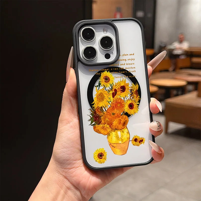 Van Gogh Sunflower for MagSafe Phone Case for iPhone 16 18 Pro Max 17 Air 15 ProMax 14 Plus 13 Mini 12 11 16E 17E Magnetic Case