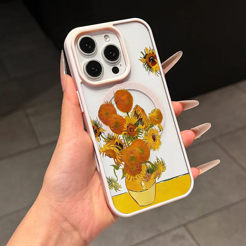 Van Gogh Sunflower for MagSafe Phone Case for iPhone 16 18 Pro Max 17 Air 15 ProMax 14 Plus 13 Mini 12 11 16E 17E Magnetic Case