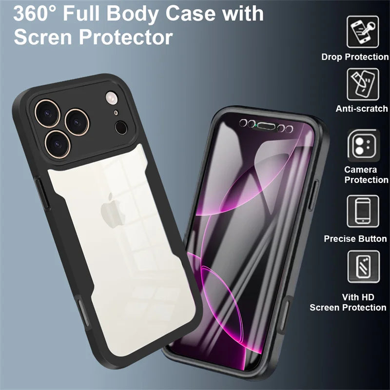 360 Full Body Built-in Screen Protector Case For iPhone 18 17 16 15 14 13 12 11 Pro Max Plus 16e 17e Funda Shockproof Back Cover