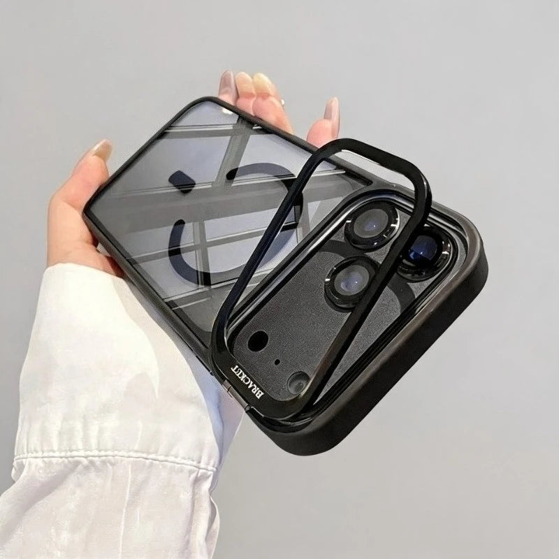 Luxury Bracket Stand Magnetic Case for iPhone 18Pro 17 16 15 14 Plus 13 12 18 Pro Max Air for Magsafe Glass Lens Protector Cover