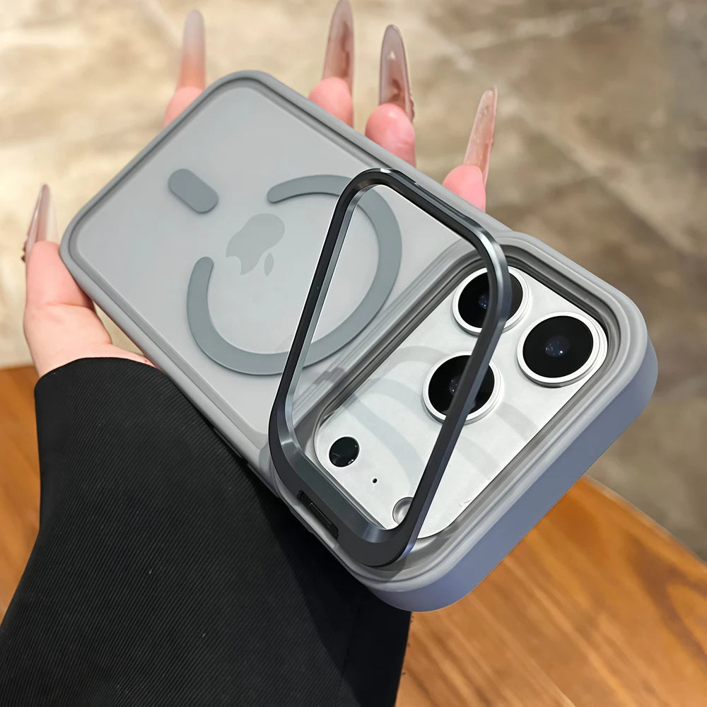 Matte Translucent Case For iPhone 18 17 16 15 14 13 Pro Max For Magsafe Mag Safe Charge Anti-fingerprint Stand Holder Cover