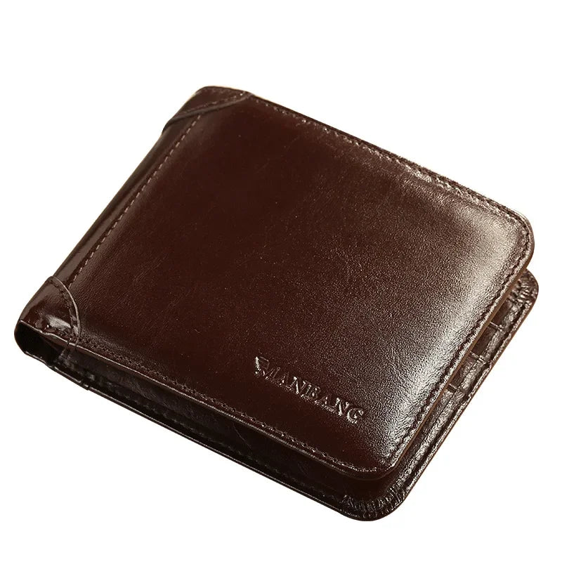 New Fashion Business Men's Wallets Cow Genuine Leather Short Wallet Real Leather Male Cash Purses Clutch Boy Casual Wallets