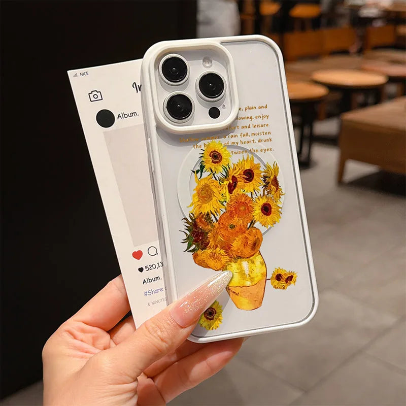 Van Gogh Sunflower for MagSafe Phone Case for iPhone 16 18 Pro Max 17 Air 15 ProMax 14 Plus 13 Mini 12 11 16E 17E Magnetic Case