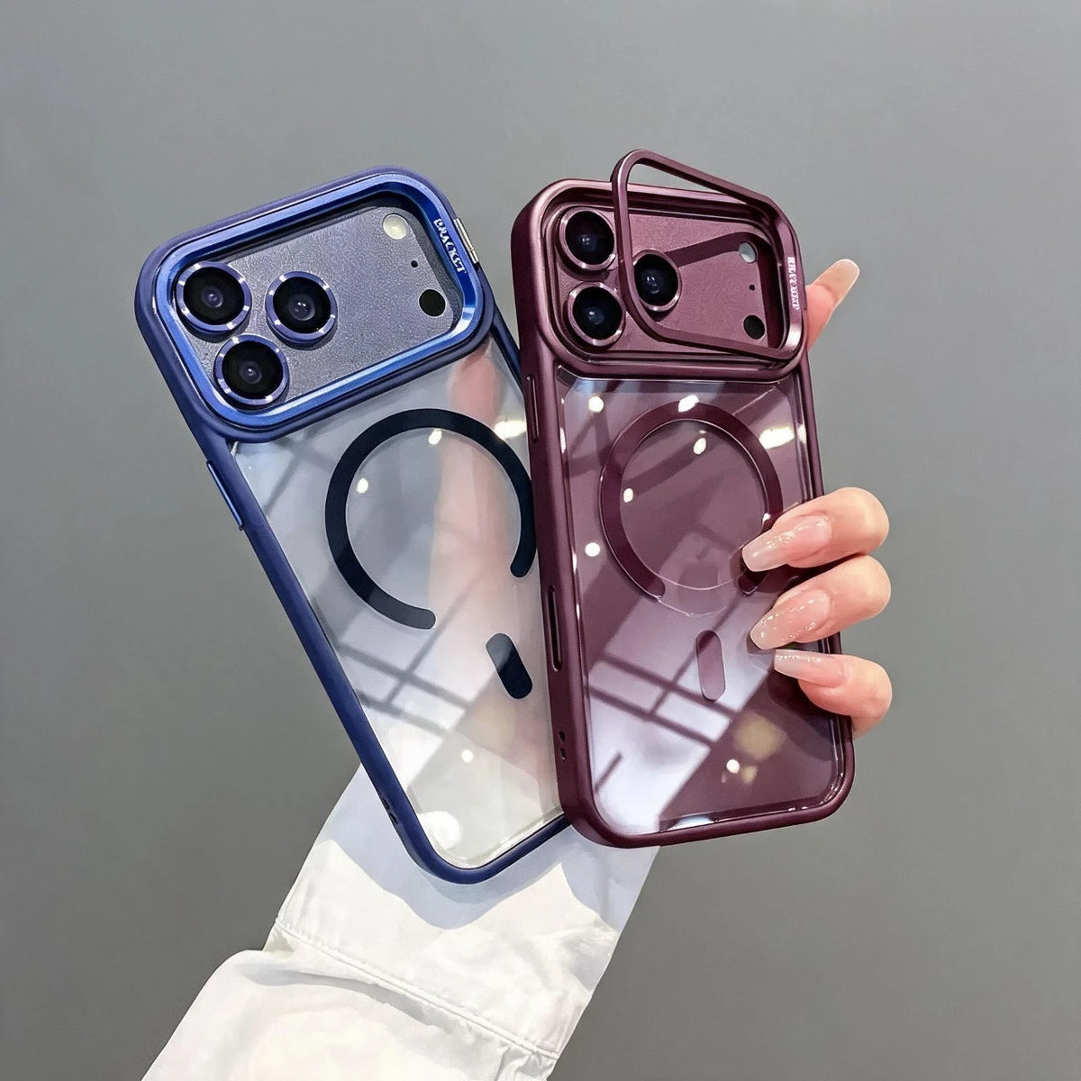 Luxury Bracket Stand Magnetic Case for iPhone 18Pro 17 16 15 14 Plus 13 12 18 Pro Max Air for Magsafe Glass Lens Protector Cover