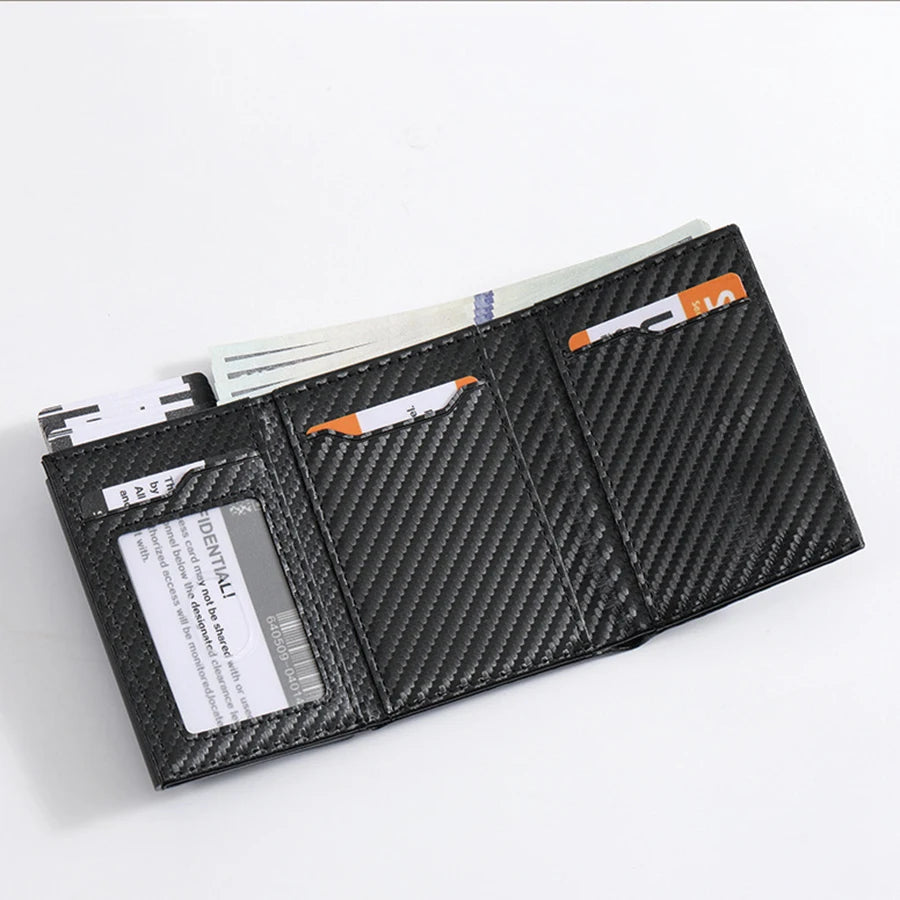 Men's Wallet with Zipper Coin Purse Automatic Pop-up Metal Credit Card Holder Minimalist RFID Blocking Business Card Wallet Idea