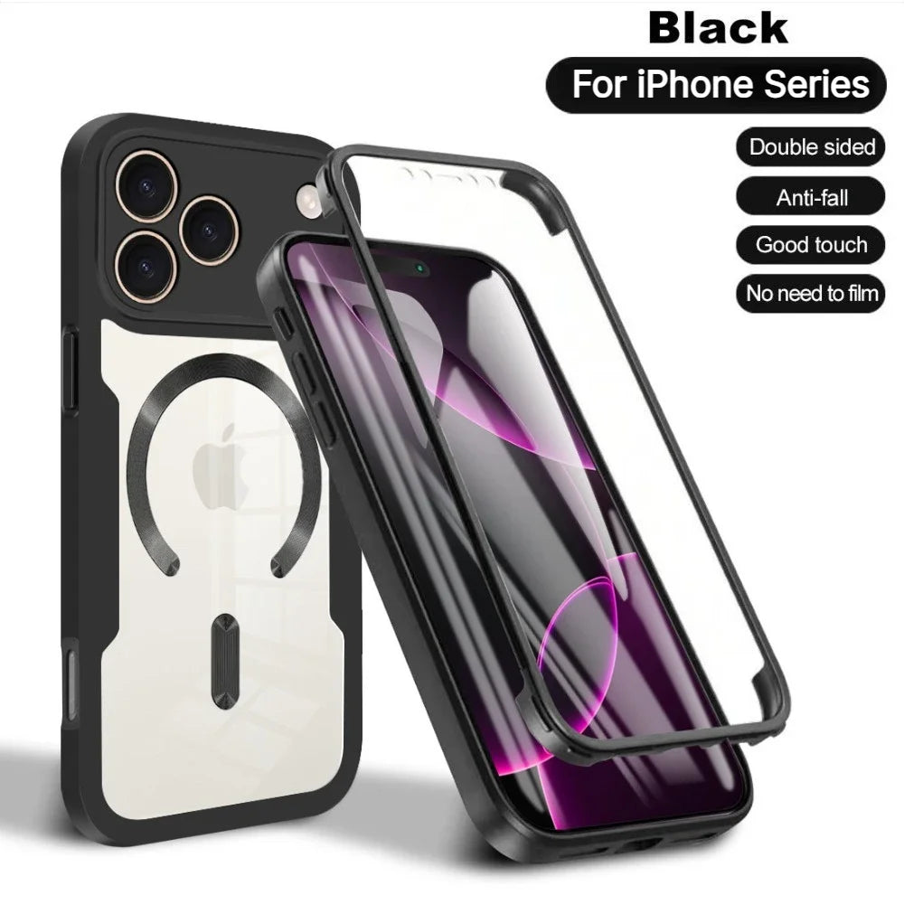 Transparent Case For iPhone 18 17 16 15 14 Pro Max Plus For MagSafe Magnetic 360° Full Body Protect With Screen Protector Cover
