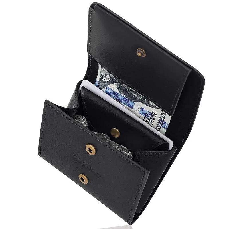 Pomelo Best RFID Blocking Vintage Genuine Fine Grain Leather Men Bifold Wallet Press Stud Coin Pocket Multi Card Gift for Men