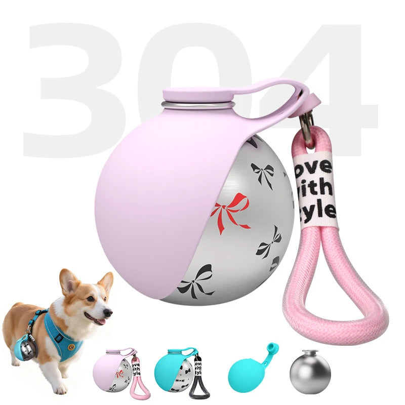 Dog Water Bottle with Bowl for Cat 304 Stainless Steel Portable Outdoor Pet Stainless Steel Water Cup Safe Food-Grade Silicone