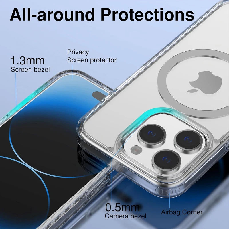 Magnetic Clear Case For APPLE iPhone 16 17 15 14 13 12 11 18 Pro Max Plus 17 Air 16e Wireless Charging Compatible With Magsafe