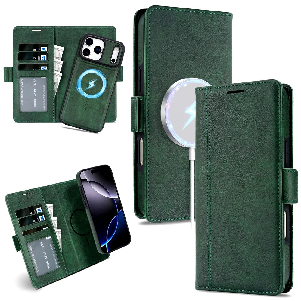 2 in 1 Wallet Case For iPhone 18 17 Promax Air 16 Pro Max 15 Plus 14 13 12 iphone17 Cards Slot Leather For Magsafe Phone Cover