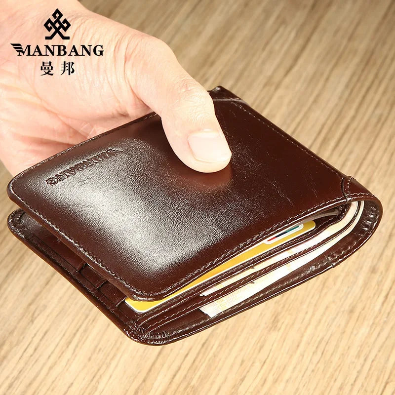 New Fashion Business Men's Wallets Cow Genuine Leather Short Wallet Real Leather Male Cash Purses Clutch Boy Casual Wallets