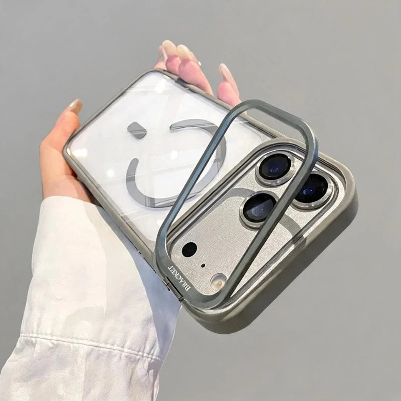 Luxury Bracket Stand Magnetic Case for iPhone 18Pro 17 16 15 14 Plus 13 12 18 Pro Max Air for Magsafe Glass Lens Protector Cover