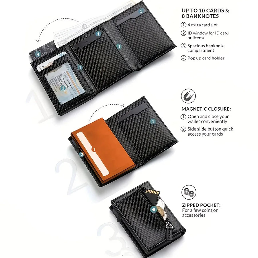 Automatic Pop Up Wallet RFID Blocking Multicolor, Slim Aluminum Metal Ejector Minimalist Credit Card Holder Case for Men