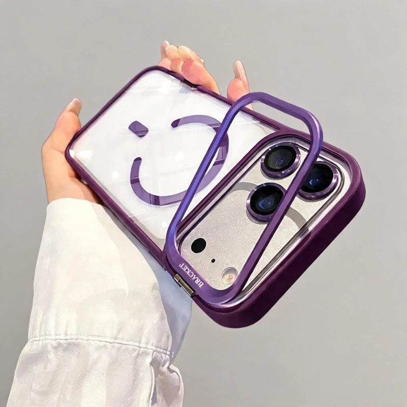 Luxury Bracket Stand Magnetic Case for iPhone 18Pro 17 16 15 14 Plus 13 12 18 Pro Max Air for Magsafe Glass Lens Protector Cover