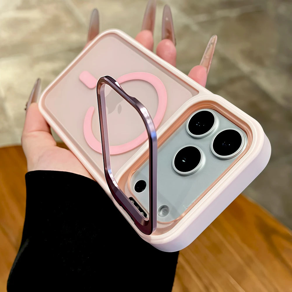 Matte Translucent Case For iPhone 18 17 16 15 14 13 Pro Max For Magsafe Mag Safe Charge Anti-fingerprint Stand Holder Cover