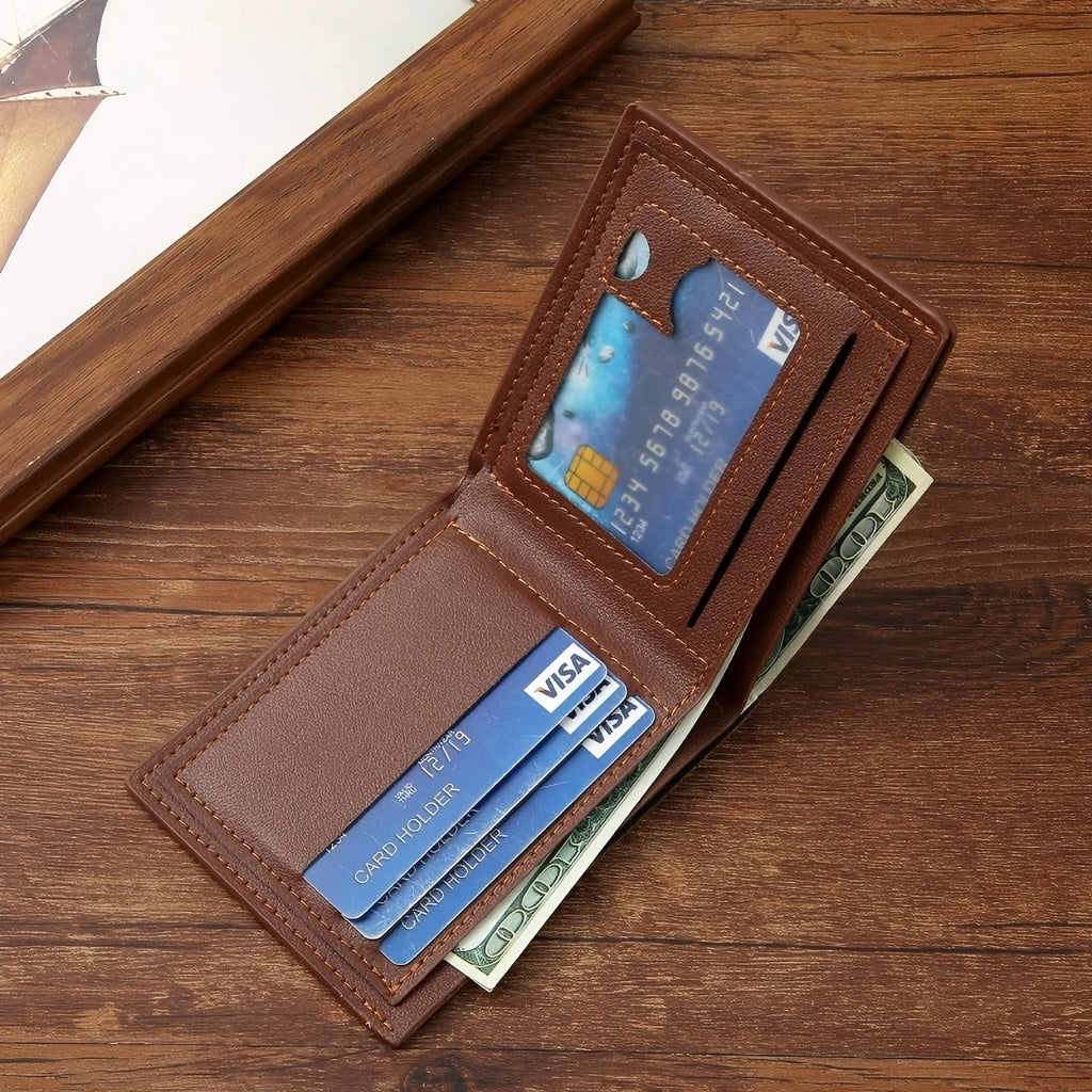 New Men's Short Leather Slim Wallets Business Man Money Clip Credit Card Holder Purse Thin Minimalist Bifold Wallet