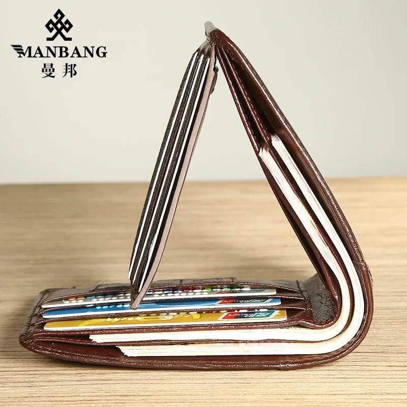 New Fashion Business Men's Wallets Cow Genuine Leather Short Wallet Real Leather Male Cash Purses Clutch Boy Casual Wallets